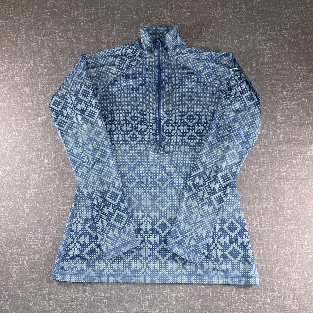Nike Pro Pullover Womens Large Blue Geometric 1/4 Zip Long Sleeve Running Top